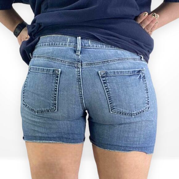 ANN TAYLOR LOFT Blue Light Wash Cut Off Rolled Hem Denim Shorts - Picture 2 of 6